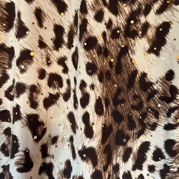 1X Ashley Jill top giraffe print brown trimmed short sleeve silky feeling gold - Picture 4 of 4